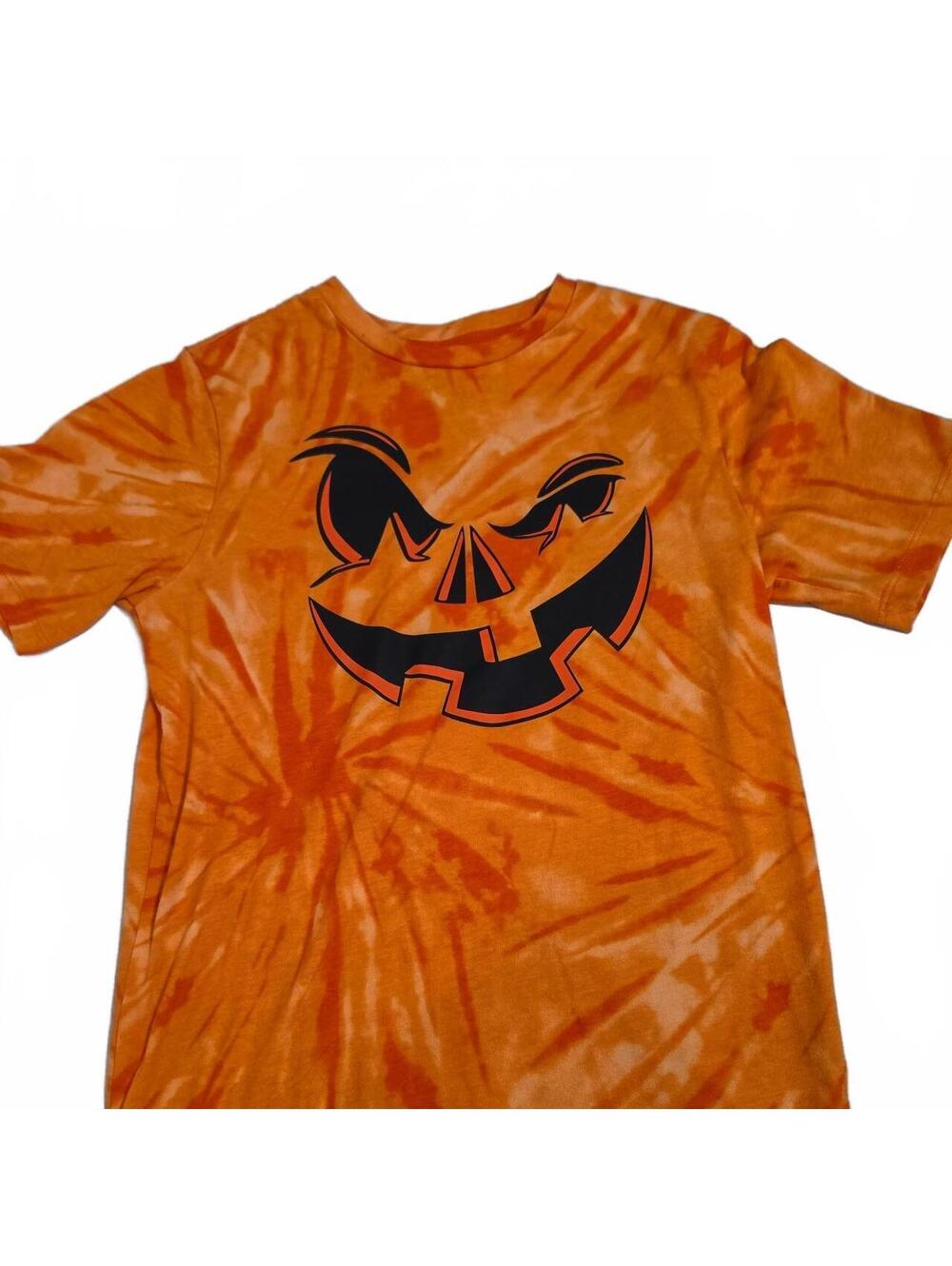 Gildan Orange Tie-Dye Kids Halloween Shirt with Jack-o'-Lantern Face, Size L